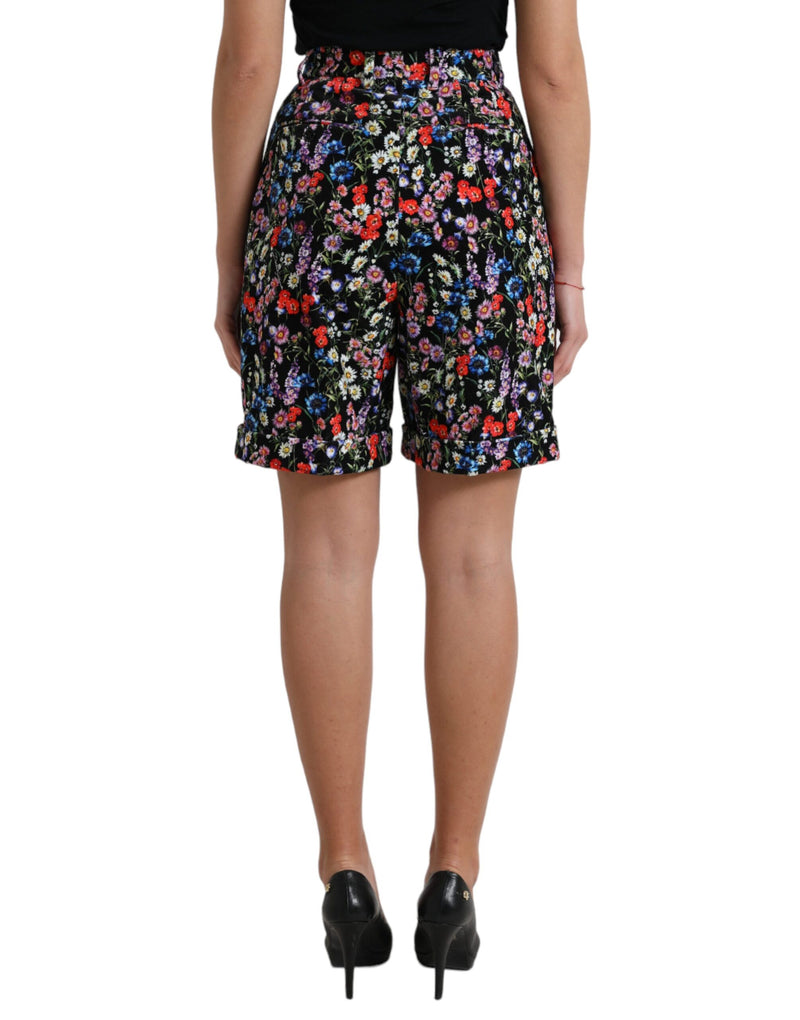 Pantalones cortos negros de cintura alta con estampado floral Dolce & Gabbana