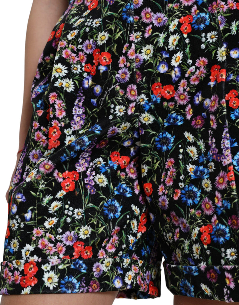 Pantalones cortos negros de cintura alta con estampado floral Dolce & Gabbana