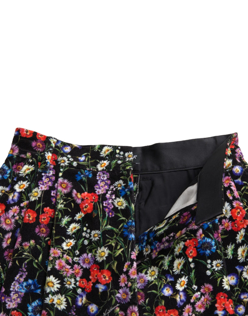 Pantalones cortos negros de cintura alta con estampado floral Dolce & Gabbana