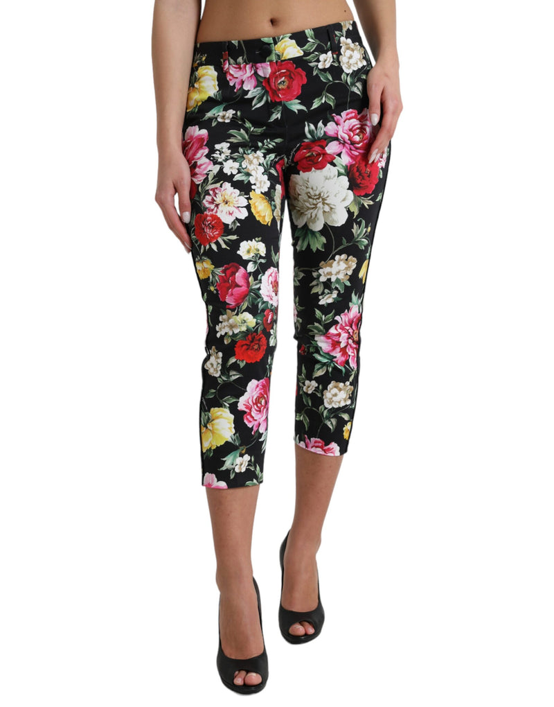 Calça cropped de cintura média Dolce & Gabbana preta com estampa floral