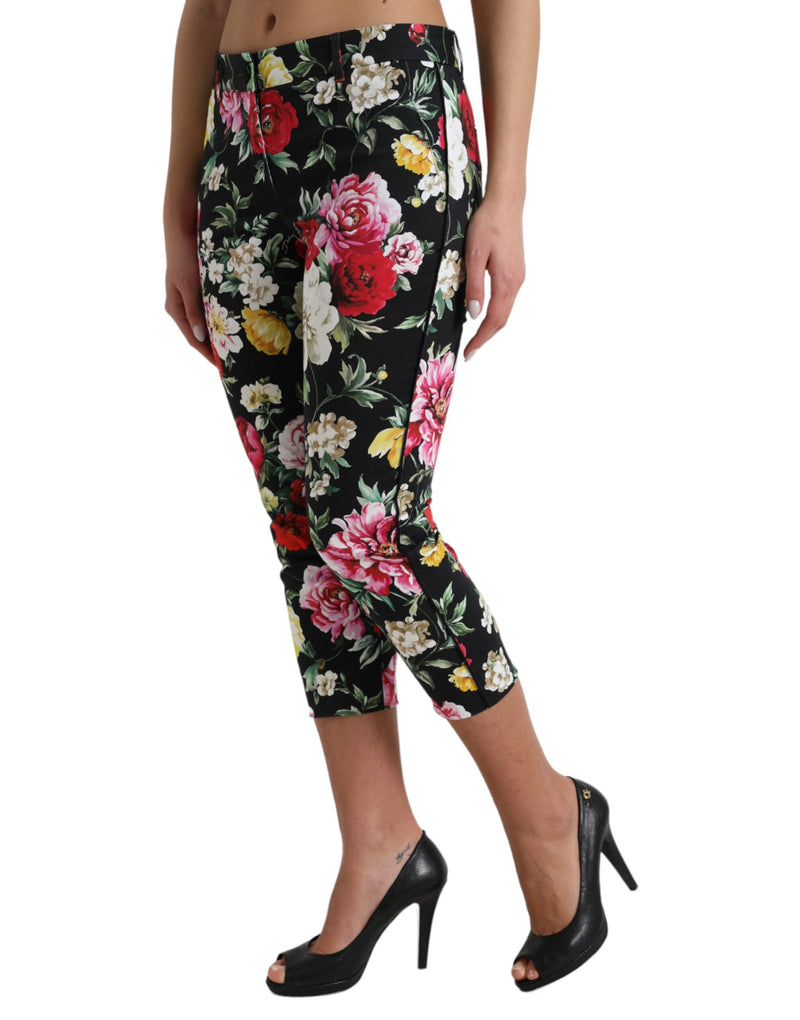 Calça cropped de cintura média Dolce & Gabbana preta com estampa floral