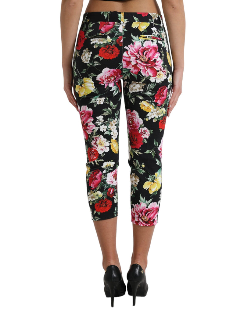 Calça cropped de cintura média Dolce & Gabbana preta com estampa floral