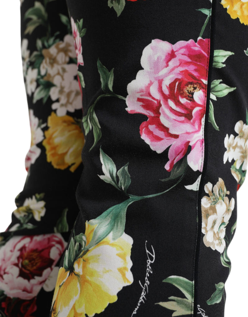 Calça cropped de cintura média Dolce & Gabbana preta com estampa floral