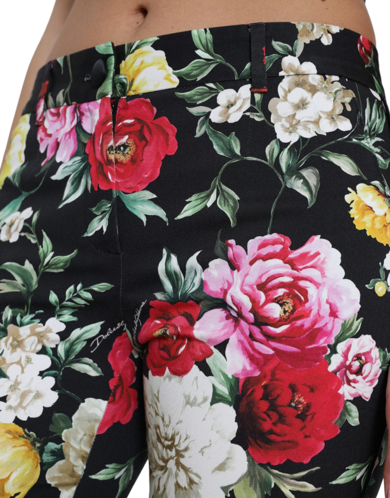 Calça cropped de cintura média Dolce & Gabbana preta com estampa floral