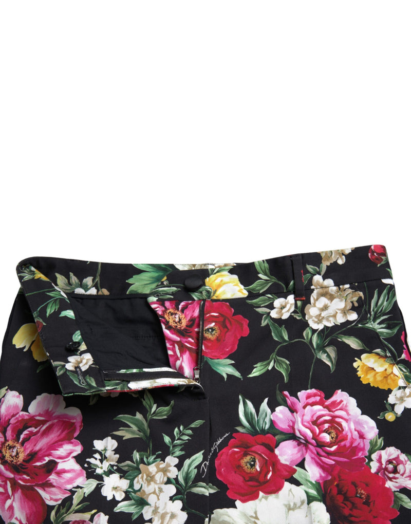 Calça cropped de cintura média Dolce & Gabbana preta com estampa floral