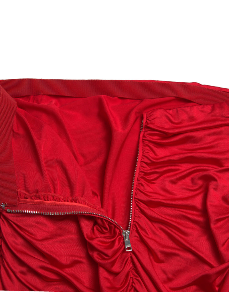Falda plisada ajustada de viscosa roja de tiro alto de Dolce & Gabbana