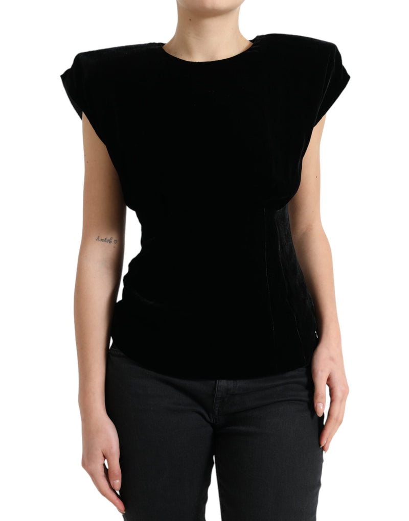 Blusa de terciopelo negro con hombreras de Dolce & Gabbana