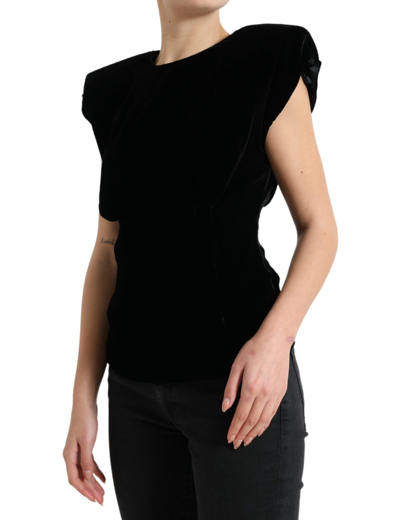 Blusa de terciopelo negro con hombreras de Dolce & Gabbana