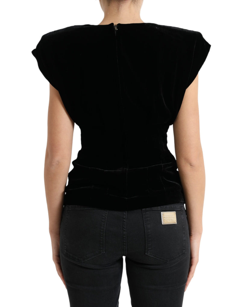 Blusa de terciopelo negro con hombreras de Dolce & Gabbana