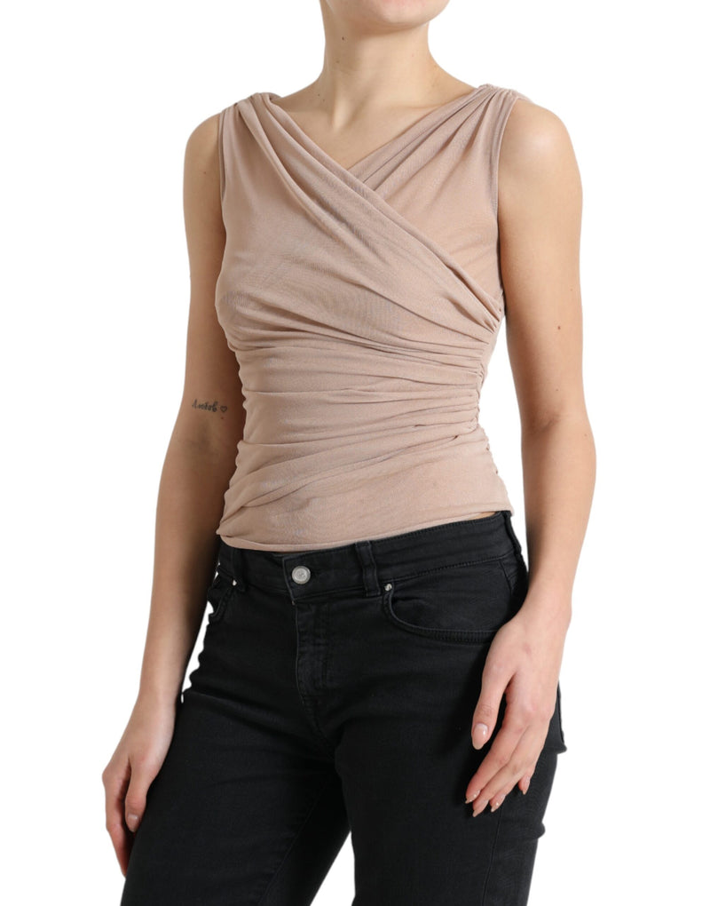 Top smanicato beige in viscosa Dolce & Gabbana con scollo a V
