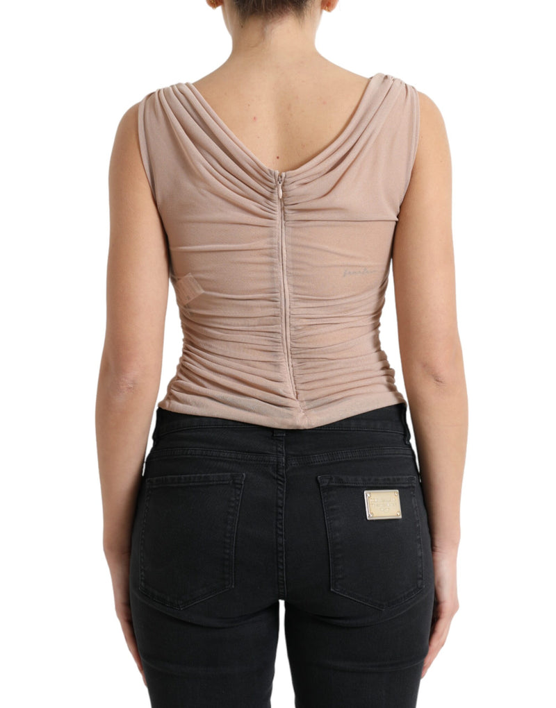 Top smanicato beige in viscosa Dolce & Gabbana con scollo a V