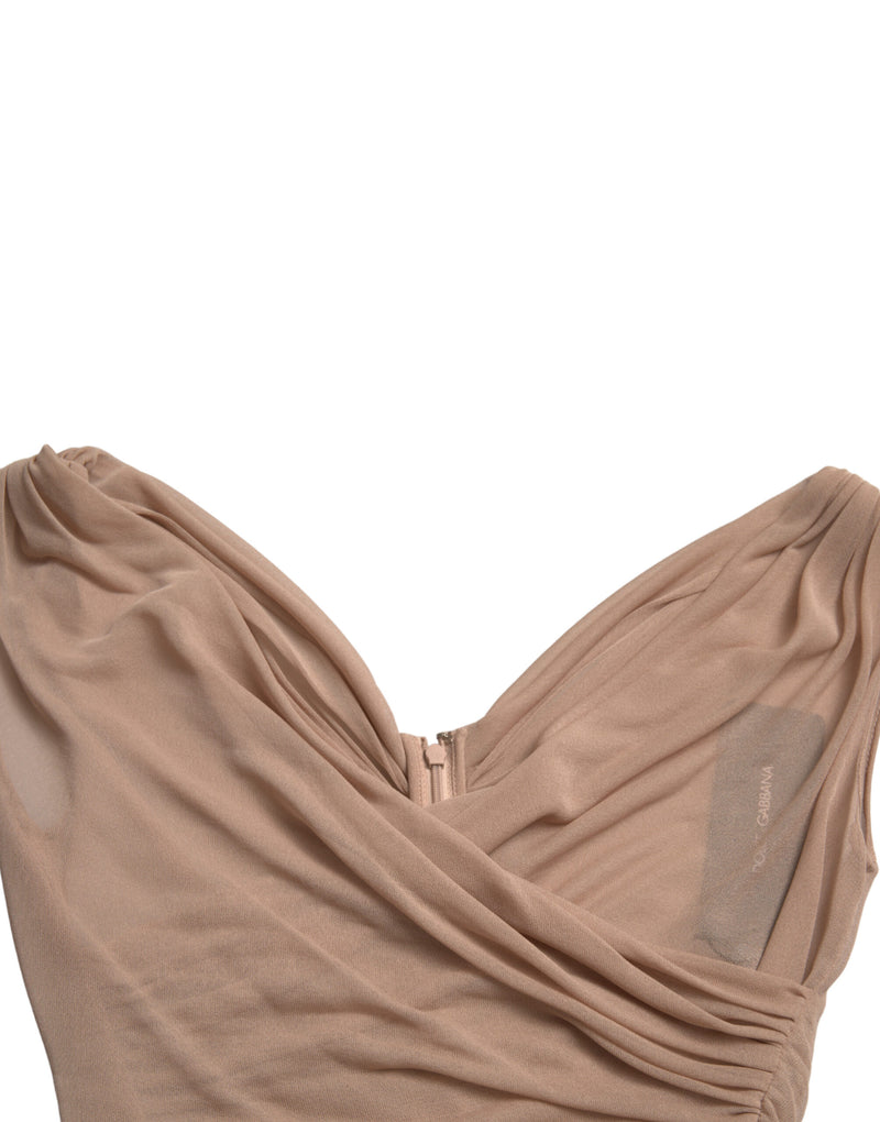 Top smanicato beige in viscosa Dolce & Gabbana con scollo a V