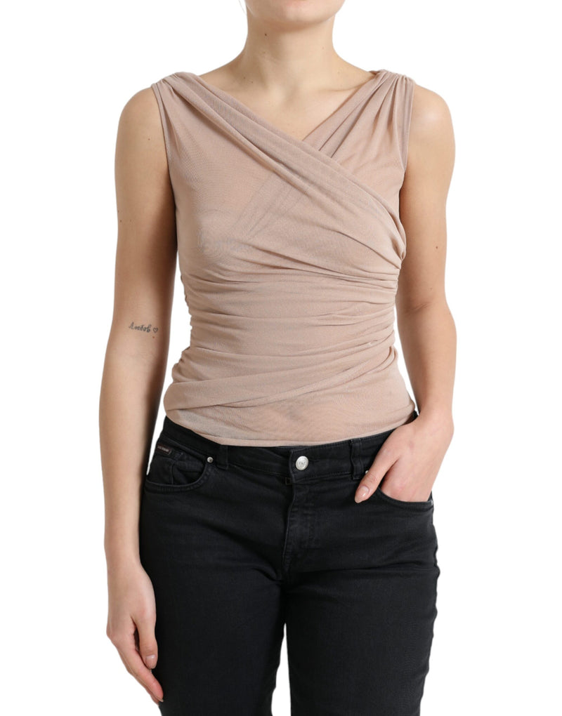 Top smanicato beige in viscosa Dolce & Gabbana con scollo a V