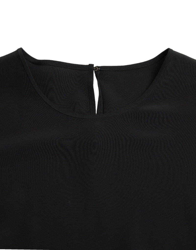 Blusa Dolce & Gabbana preta de seda, com gola redonda e mangas curtas