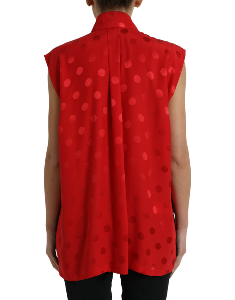 Blusa Dolce & Gabbana vermelha sem mangas, com gola e estampa de poá