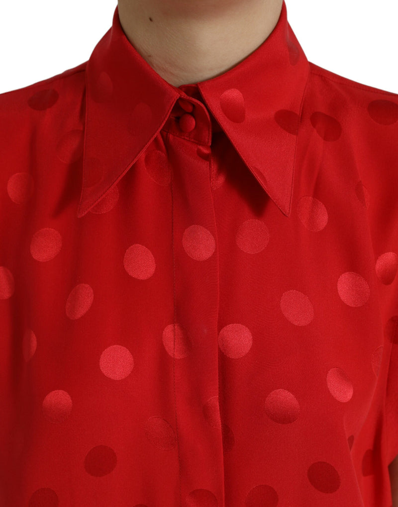 Blusa Dolce & Gabbana vermelha sem mangas, com gola e estampa de poá