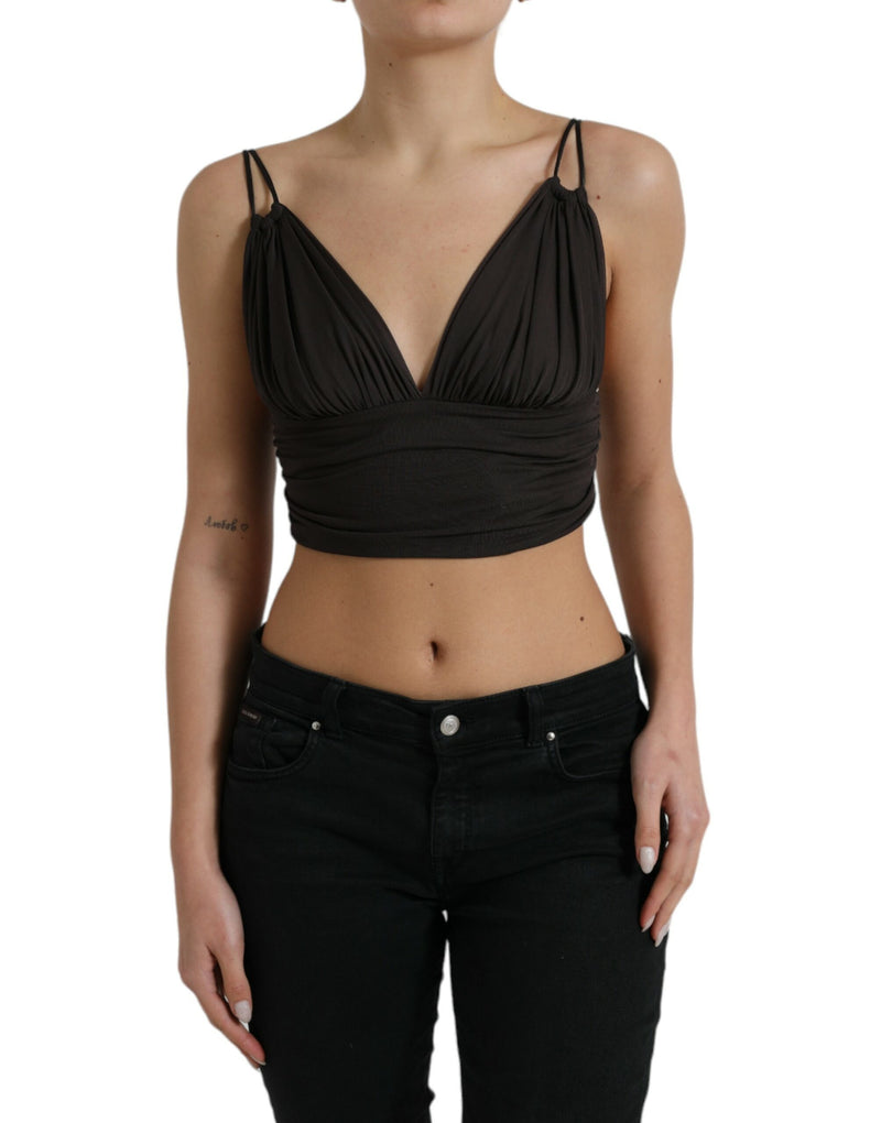 Regata cropped Dolce & Gabbana marrom de viscose com decote profundo em V