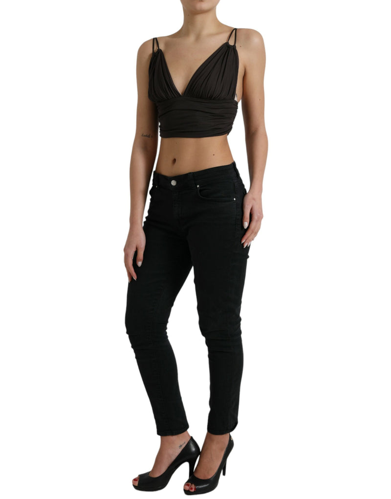 Regata cropped Dolce & Gabbana marrom de viscose com decote profundo em V