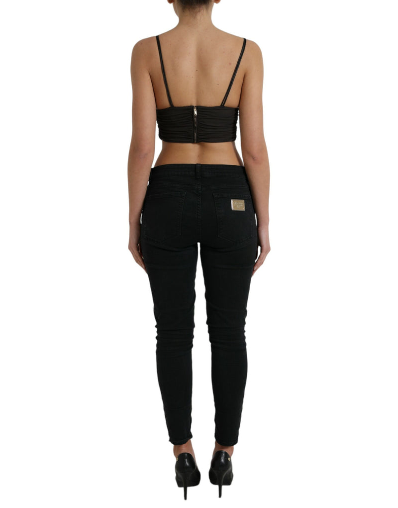 Regata cropped Dolce & Gabbana marrom de viscose com decote profundo em V