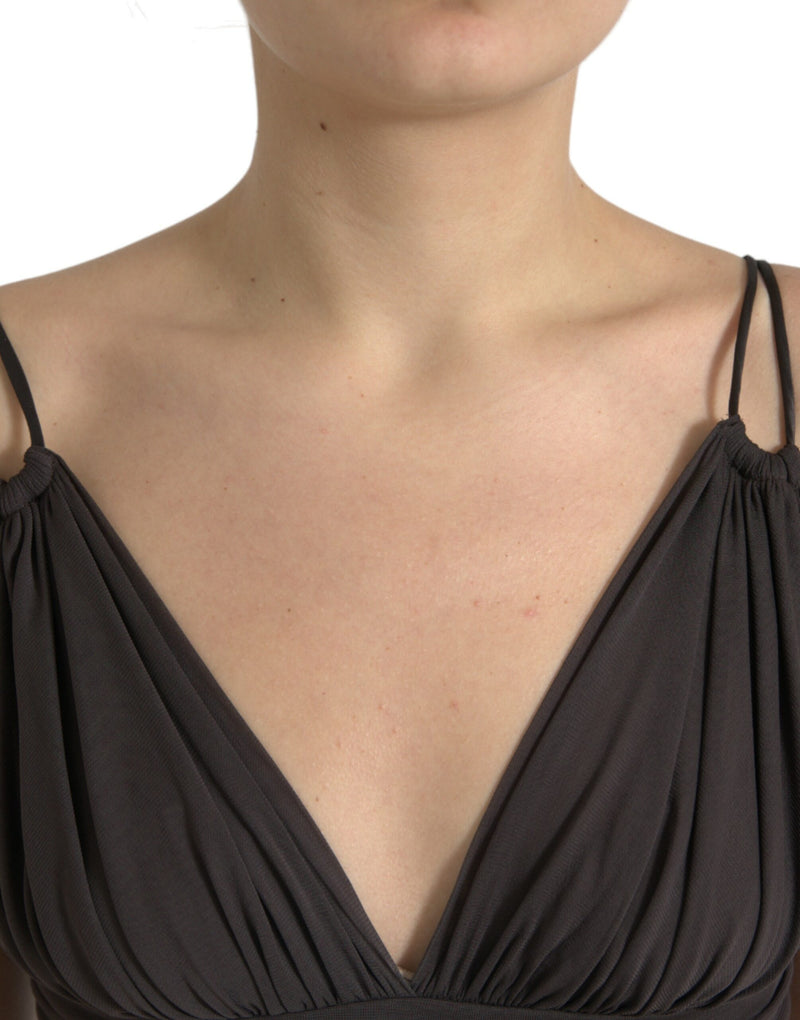 Regata cropped Dolce & Gabbana marrom de viscose com decote profundo em V