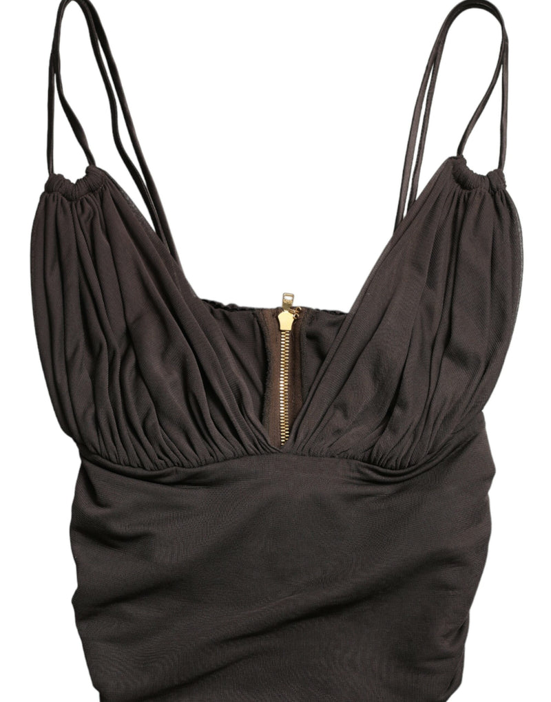 Regata cropped Dolce & Gabbana marrom de viscose com decote profundo em V