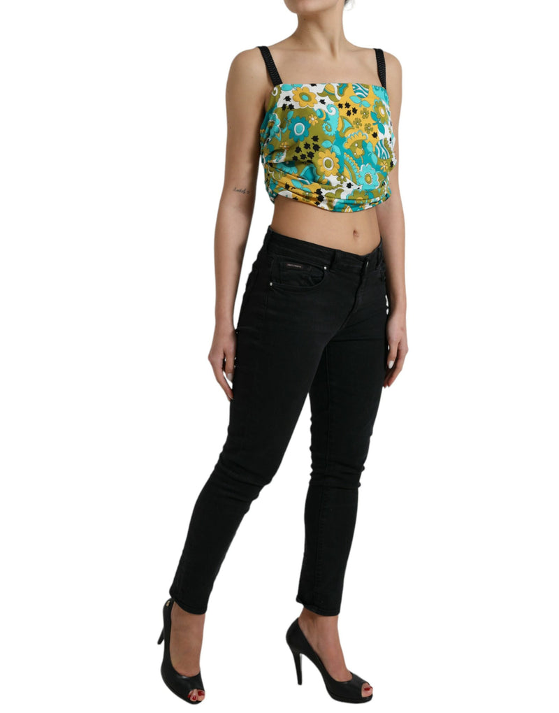 Top cropped Dolce & Gabbana multicolorido com estampa floral e sem mangas