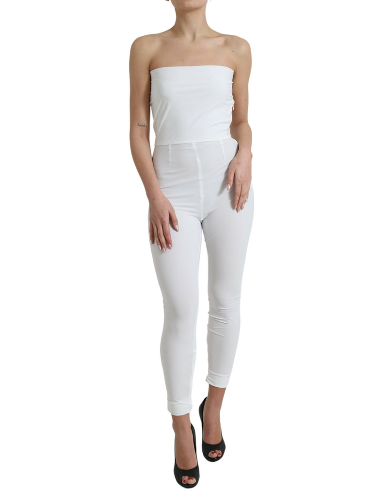 Vestido macacão branco tomara que caia de náilon, com modelagem ajustada ao corpo Dolce & Gabbana