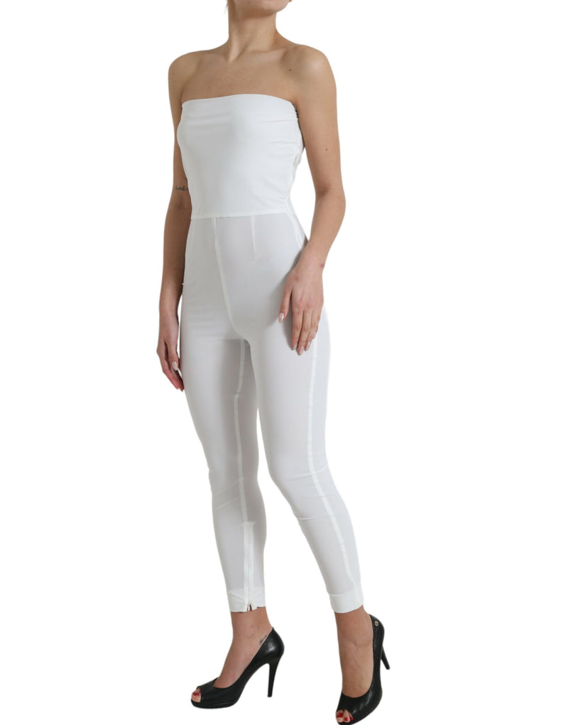 Vestido macacão branco tomara que caia de náilon, com modelagem ajustada ao corpo Dolce & Gabbana