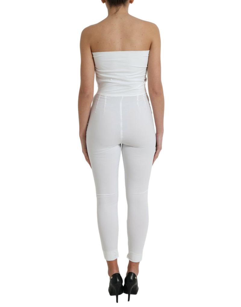 Vestido macacão branco tomara que caia de náilon, com modelagem ajustada ao corpo Dolce & Gabbana
