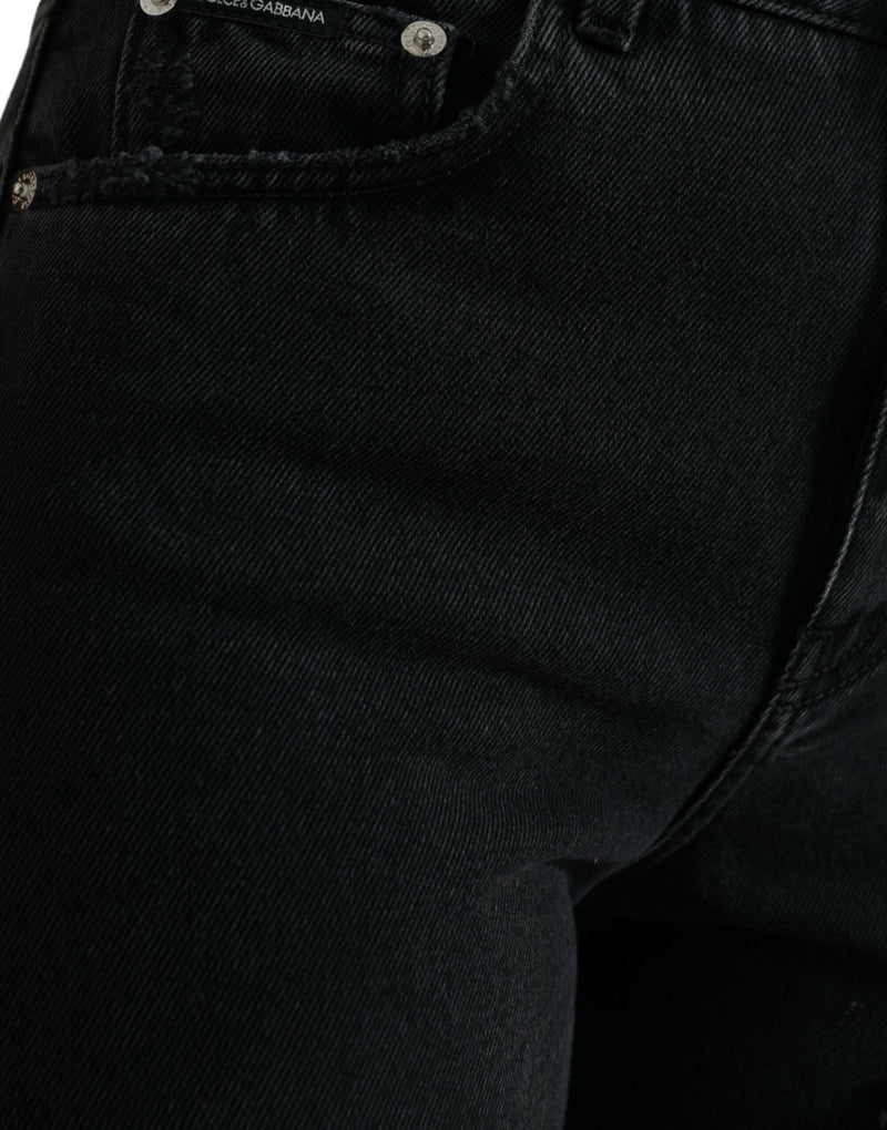 Dolce & Gabbana Jeans in denim di cotone nero strappato a vita alta