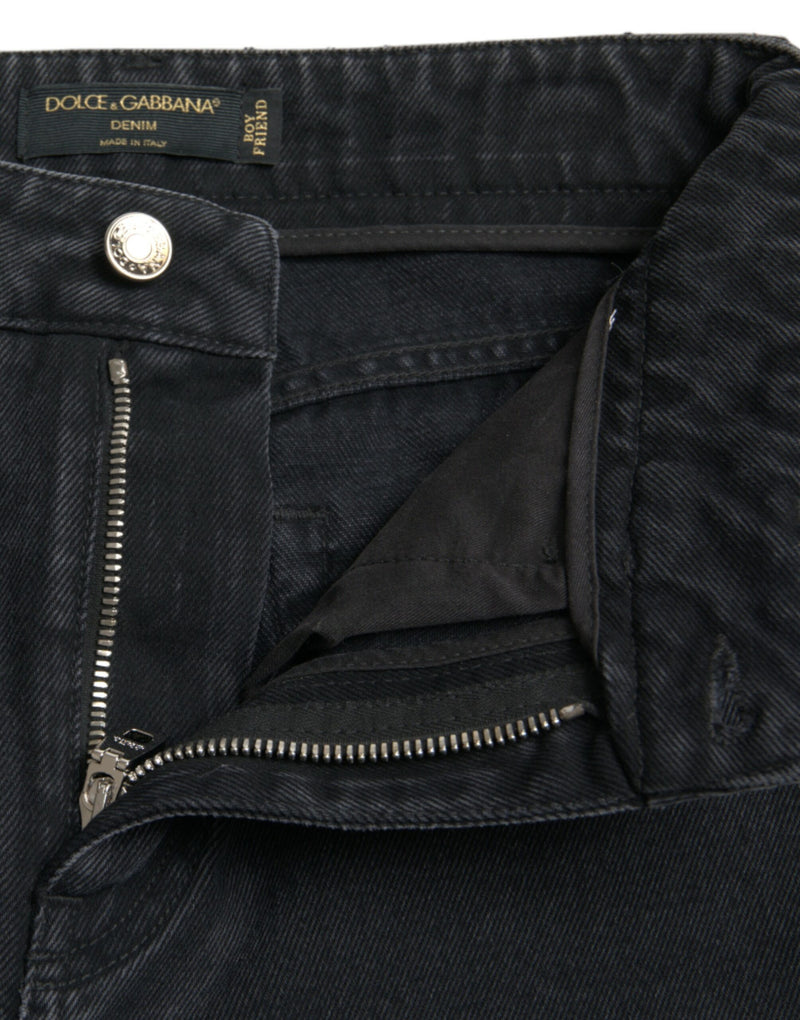 Dolce & Gabbana Jeans in denim di cotone nero strappato a vita alta