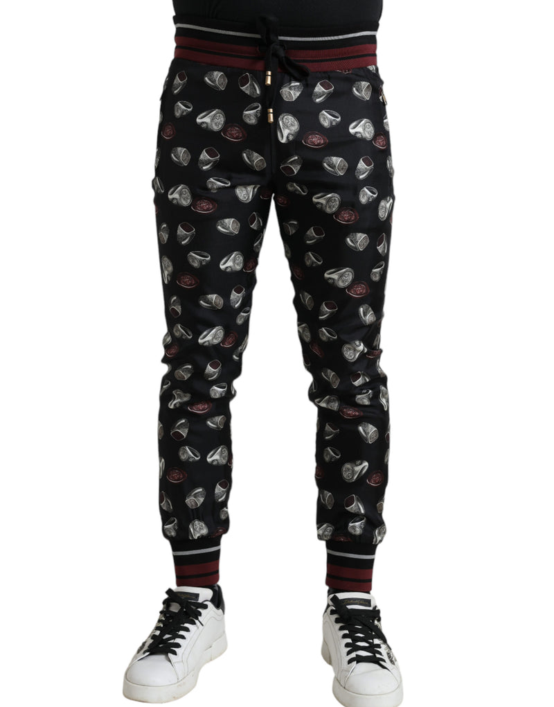 Pantalon de jogging Dolce & Gabbana noir en soie avec anneau