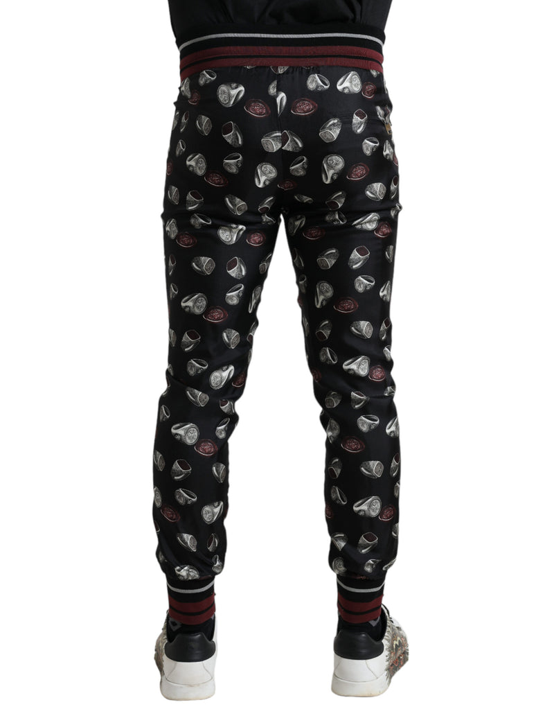 Pantalon de jogging Dolce & Gabbana noir en soie avec anneau