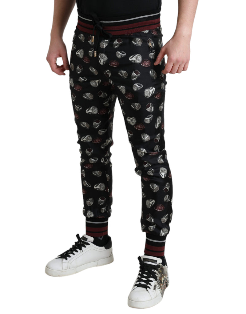 Pantalon de jogging Dolce & Gabbana noir en soie avec anneau