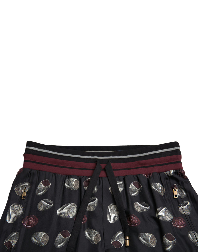 Pantalon de jogging Dolce & Gabbana noir en soie avec anneau
