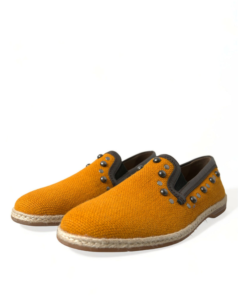 Mocassins Dolce & Gabbana laranja de linho e couro com tachas