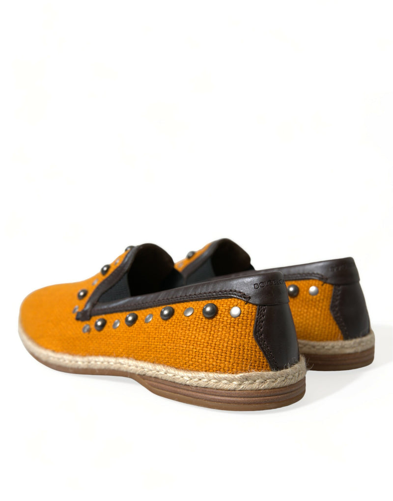 Mocassins Dolce & Gabbana laranja de linho e couro com tachas