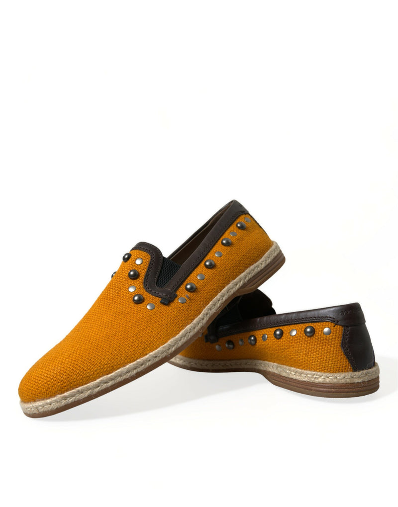 Mocassins Dolce & Gabbana laranja de linho e couro com tachas