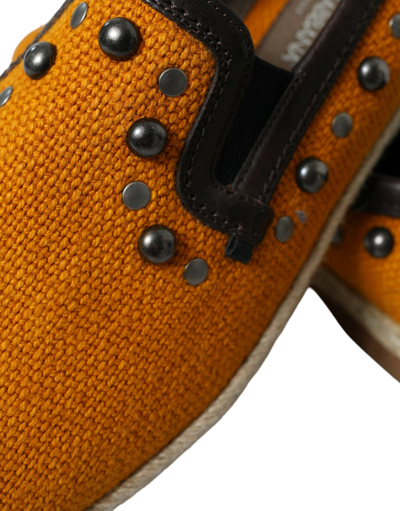 Mocassins Dolce & Gabbana laranja de linho e couro com tachas