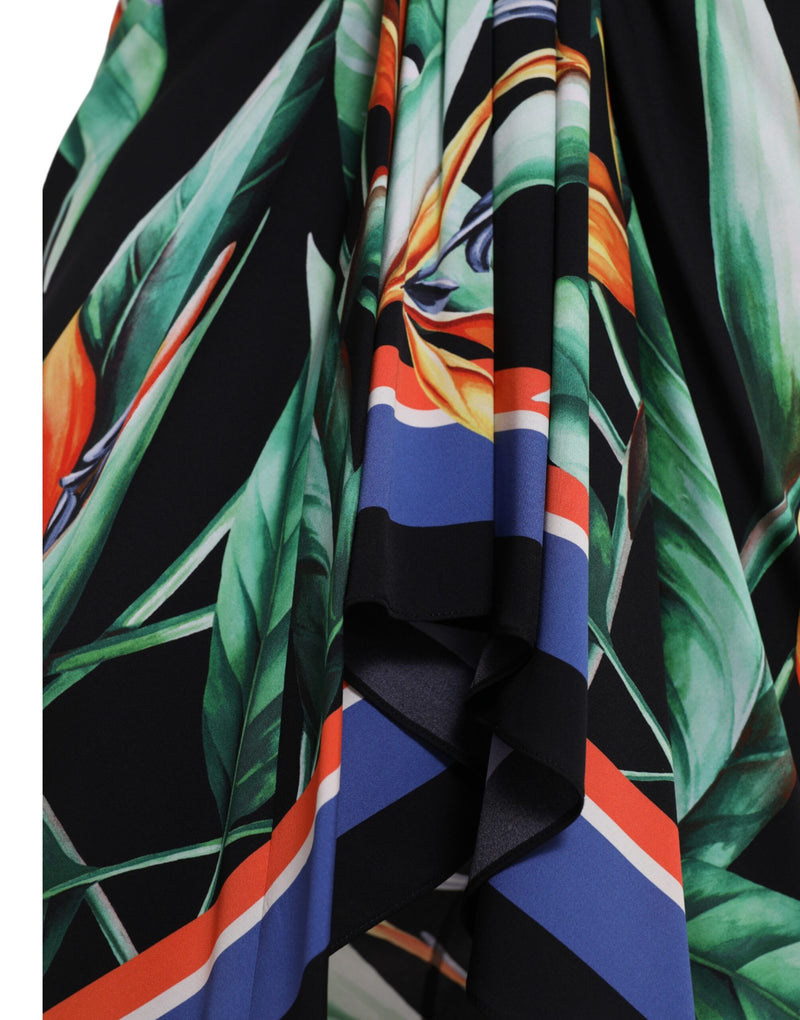 Jupe midi portefeuille Dolce & Gabbana noire à taille haute, motif Strelitzia