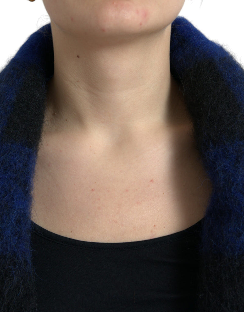 Poncho casaco suéter Dolce & Gabbana azul e preto com estampa xadrez búfalo