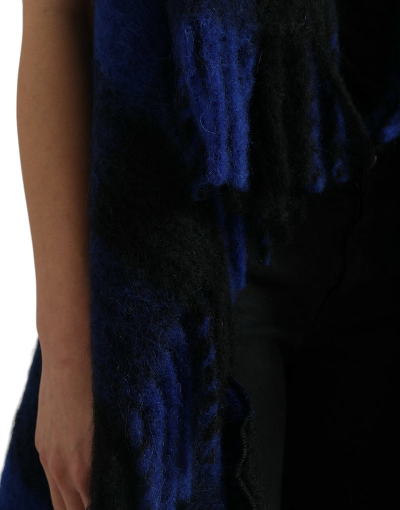 Poncho casaco suéter Dolce & Gabbana azul e preto com estampa xadrez búfalo