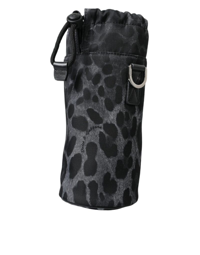 Sac porte-bouteille rond et fin à imprimé léopard noir Dolce & Gabbana