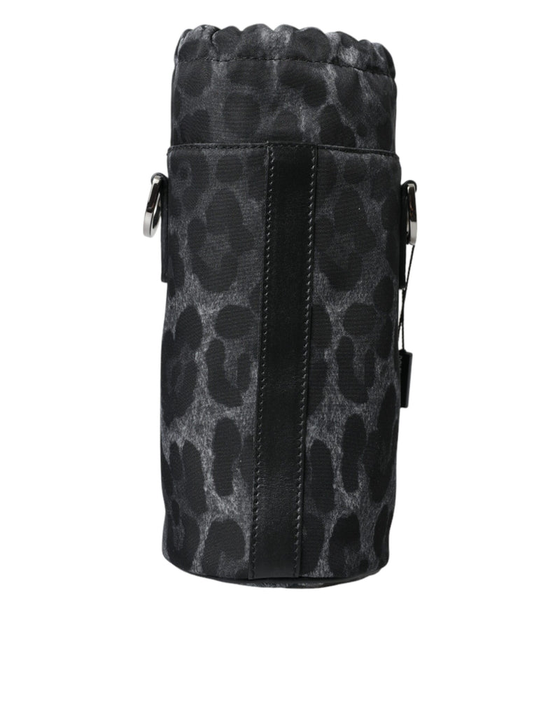 Sac porte-bouteille rond et fin à imprimé léopard noir Dolce & Gabbana