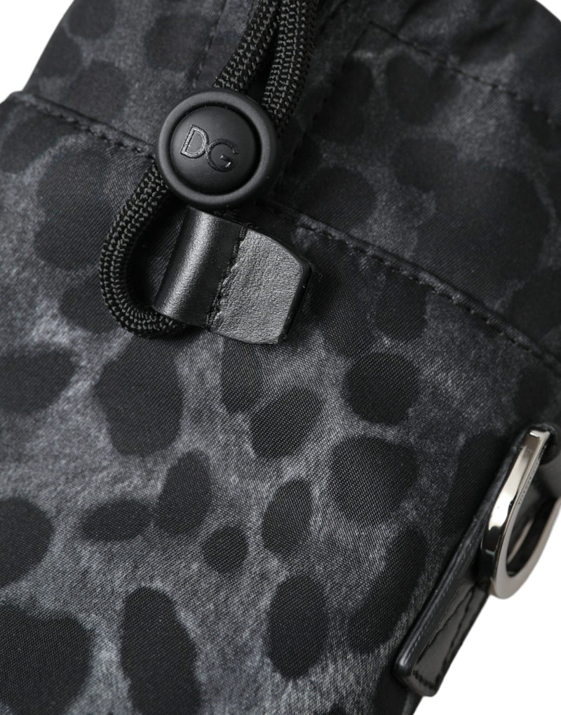 Sac porte-bouteille rond et fin à imprimé léopard noir Dolce & Gabbana