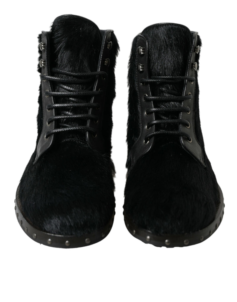 Botas de cano médio em couro preto estilo pônei Dolce & Gabbana