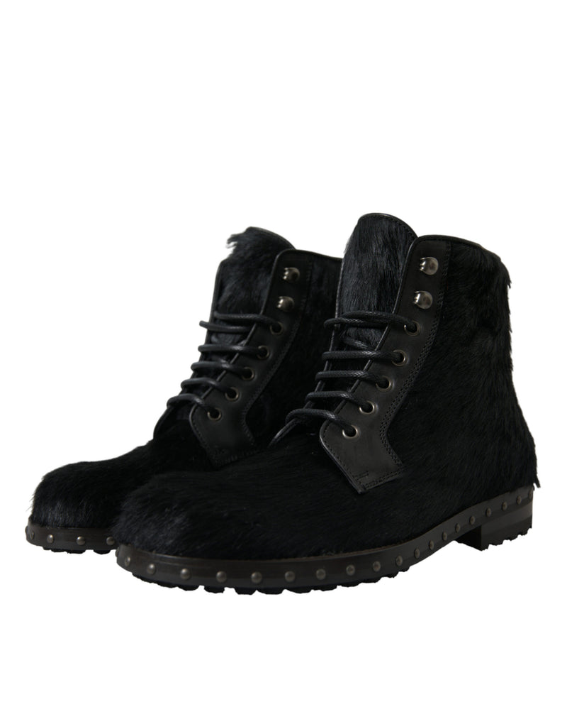 Botas de cano médio em couro preto estilo pônei Dolce & Gabbana