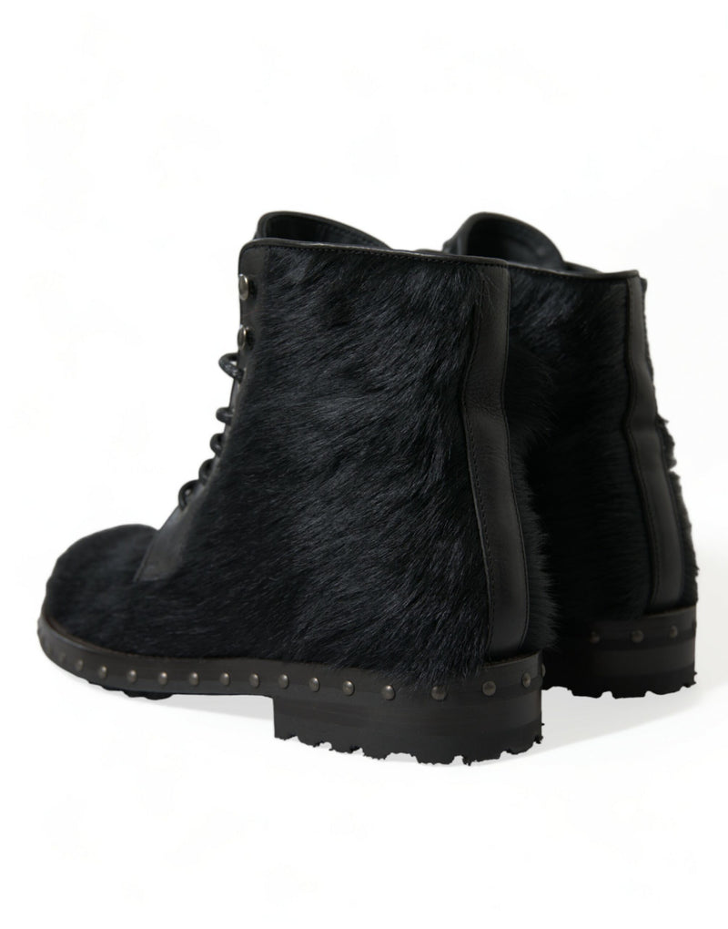 Botas de cano médio em couro preto estilo pônei Dolce & Gabbana