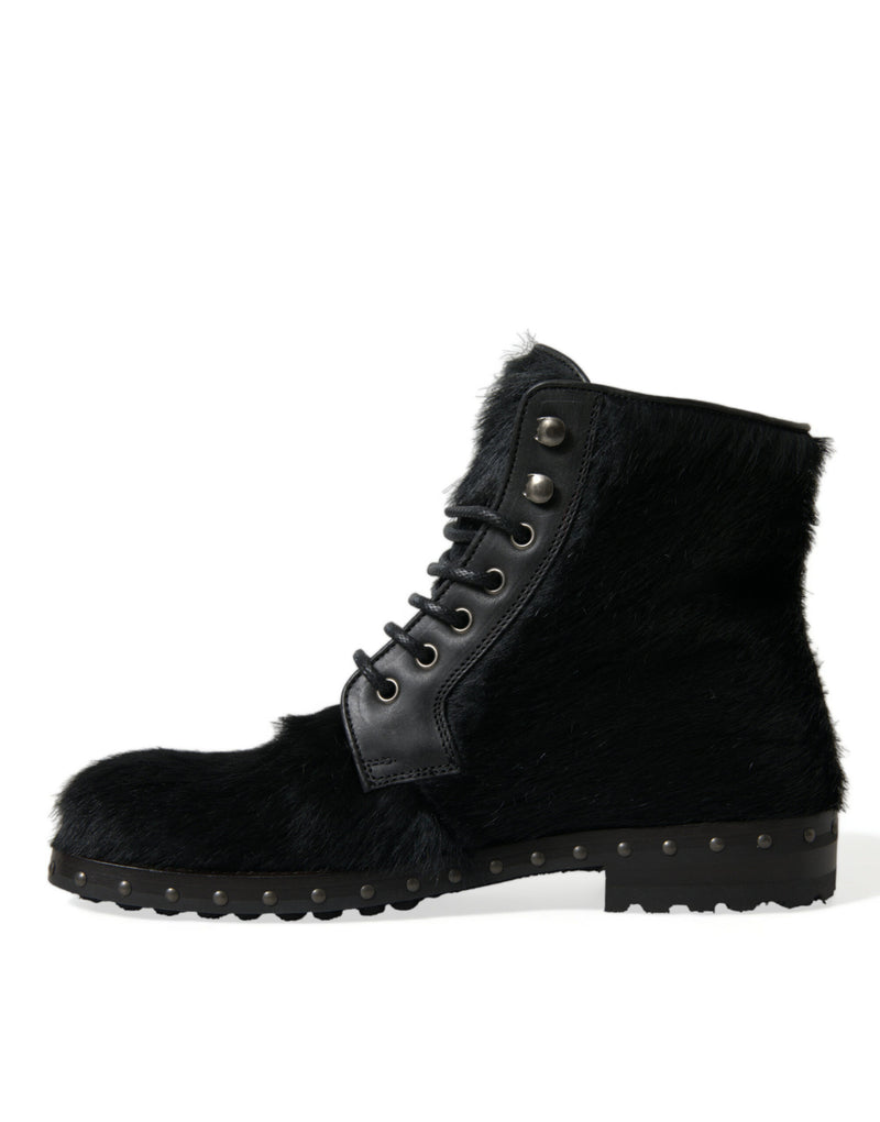 Botas de cano médio em couro preto estilo pônei Dolce & Gabbana