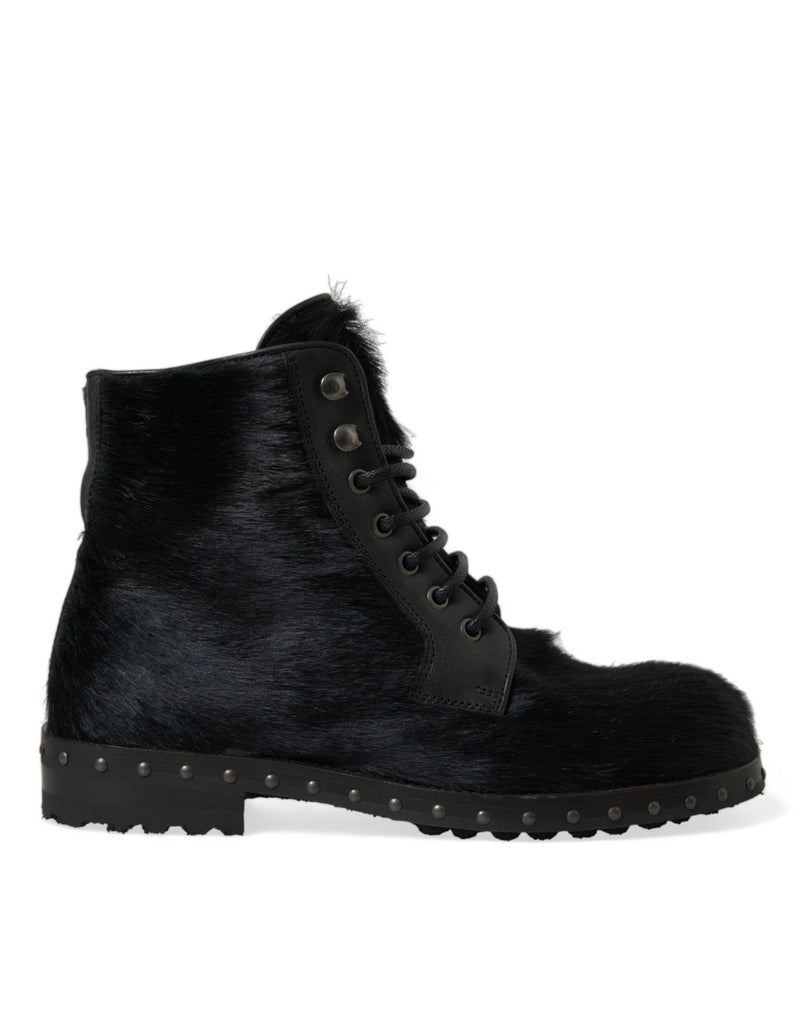 Botas de cano médio em couro preto estilo pônei Dolce & Gabbana